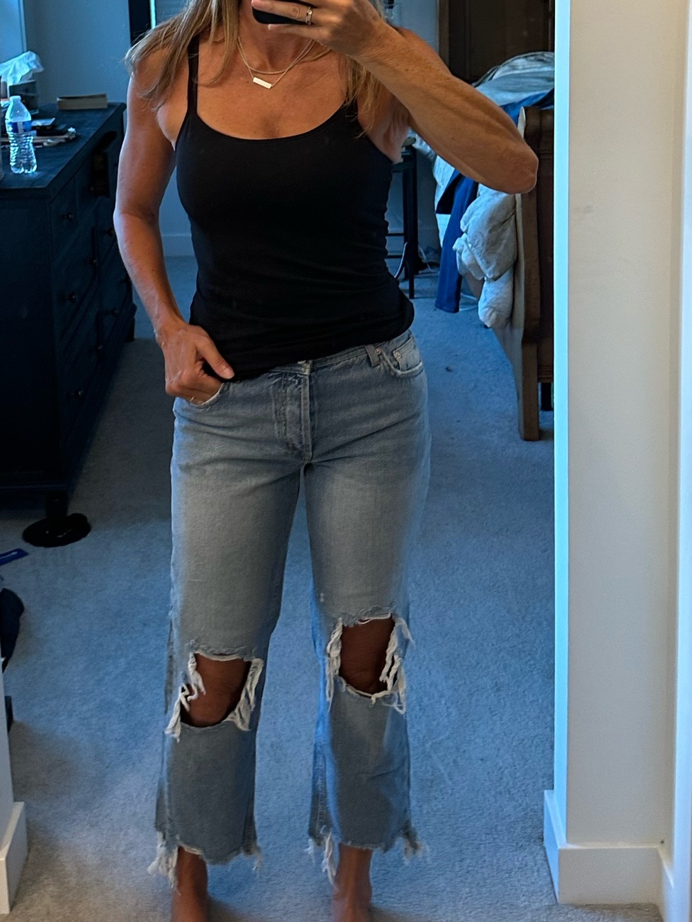 We The Free Light Blue Straight-Leg Cropped Jeans